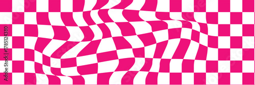 Wavy checkerboard visual distortion illusion. Chess board. Vector illustration. Black and white checkered pattern, Checkerboard seamless pattern. Abstract chess texture style optical illusion effect