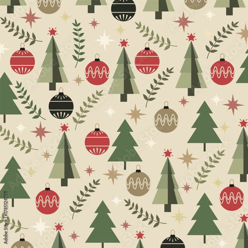 Seamless Christmas patterns with festive decorations and winter holiday elements. Wrapping paper
