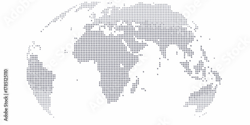 Abstract dotted world map globe illustration with subtle gradient on white background