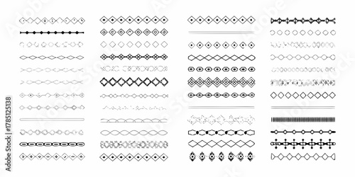 Collection of diverse geometric decorative borders and dividers in black and white