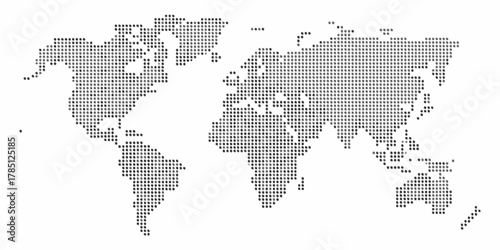 Abstract dotted world map graphic representing global connections and data