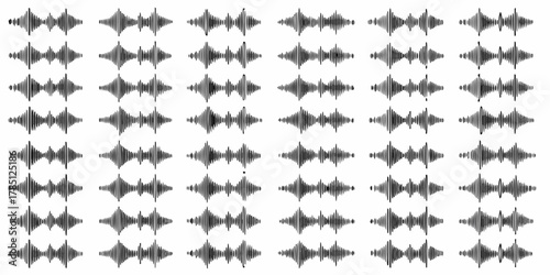 Collection of black and white sound waveforms displayed in a grid pattern
