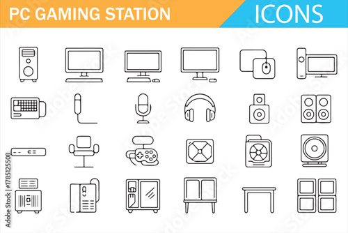 Esports and gaming setup icons for modern digital gamers
