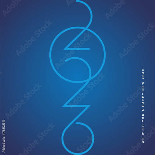 Happy New Year 2026 abstract blue light blue space oddity high tech numbers typography logo greeting card