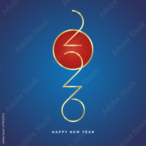 Happy New Year 2026 abstract golden red blue space oddity high tech numbers typography logo greeting card