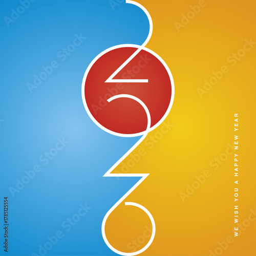 Happy New Year 2023 abstract light blue red orange space oddity high tech numbers typography logo greeting card