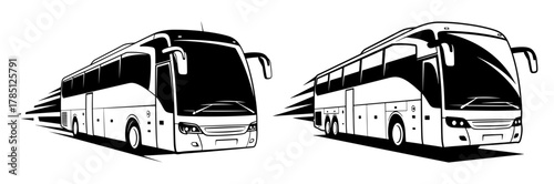 Bus silhouette on a road, public transportation and travel concept modern coach for passenger