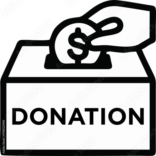 Donation Box with Coin and Hand