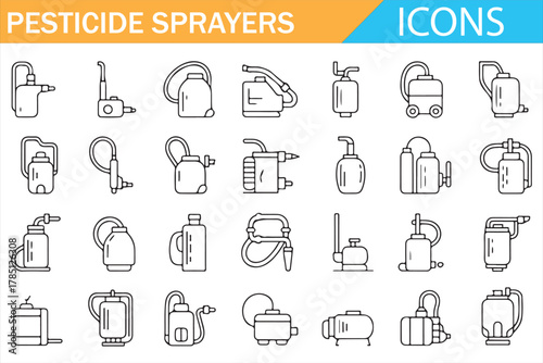 Gardening and agriculture pesticide spraying equipment icons