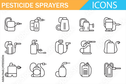 Modern line icons of agricultural pesticide sprayers