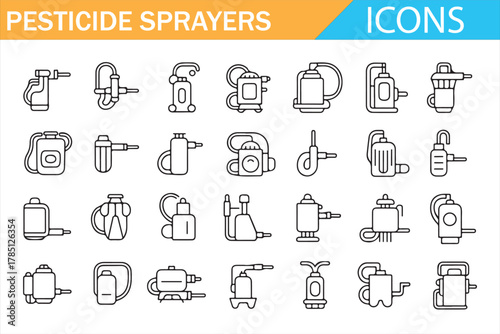 Set of pesticide sprayer icons for agriculture and garden pest control