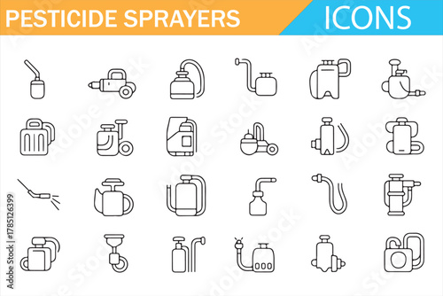 Line art pesticide and insecticide sprayers equipment icons