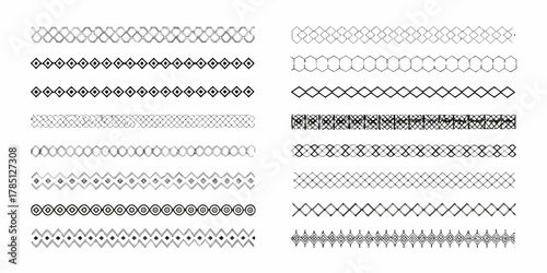 Collection of hand drawn geometric borders and decorative line patterns for design elements