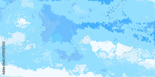 Abstract watercolor painting of a cloudy sky in various shades of blue and white