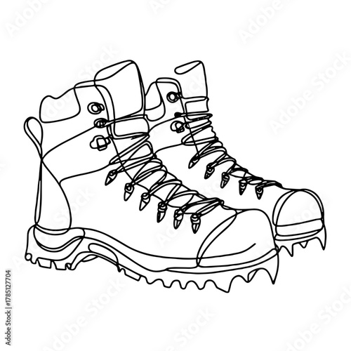 Boots with crampons (spikes) Winter clothing and footwear Outline / Minimal Linear Vector