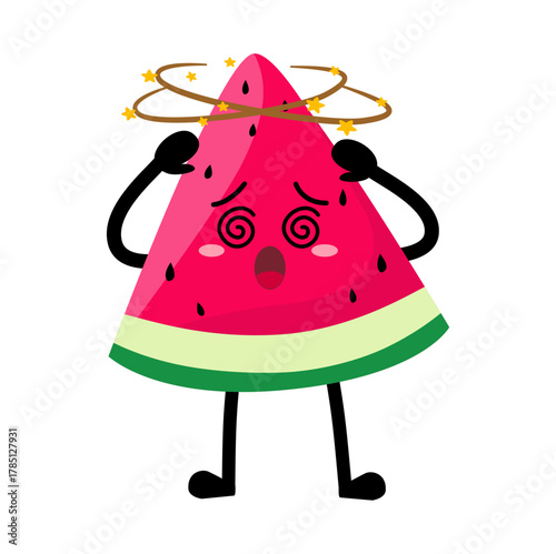 Cute Hand Drawn Dizzy Watermelon With Spinning Head