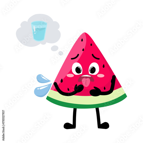 Cute Hand Drawn Thirsty Watermelon Thinking about water