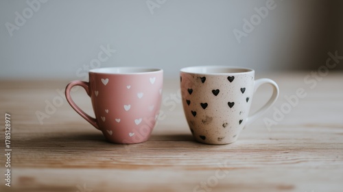 Wallpaper Mural A pair of mugs with hearts on a wooden table in a home setting during an intimate Valentine's Day celebration. Torontodigital.ca