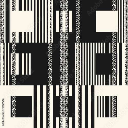 Monochrome Glitch Effect Textured Geometric Pattern