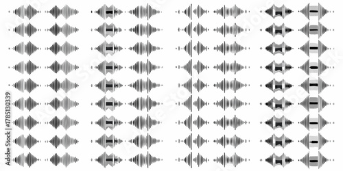 Abstract visual representation of sound waves and audio signals in a grid pattern