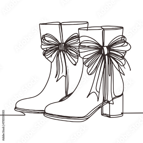 Boots with bows Winter clothing and footwear Outline / Minimal Linear Vector