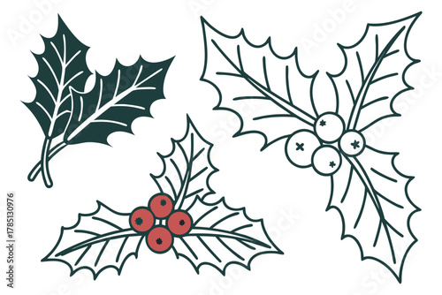 Holly berry icons set, Chritmas logo wirh holly berries - set