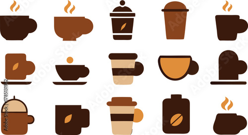  Collection of coffee cups and mugs i con set  styles perfect for coffee shop menu