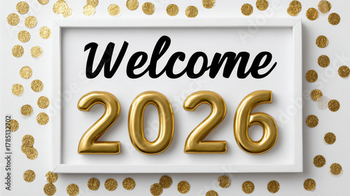 Festive glitter confetti explosion with golden 2026 welcome sign home celebration event photography cheerful environment close-up view