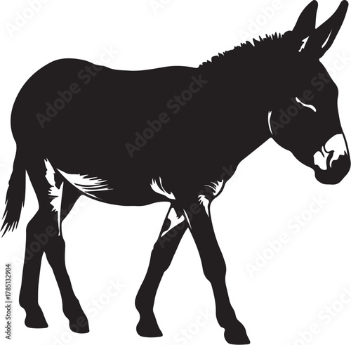 Silhouette of a donkey walking on a white background animal black on transparent background