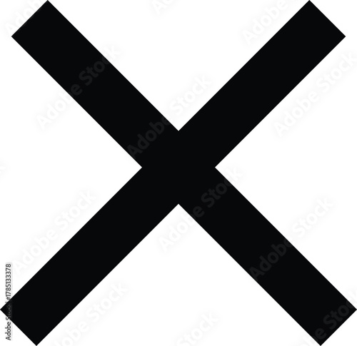 Black multiplication sign isolated on white background, simple cross symbol