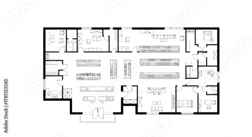 Detailed floor plan of a commercial space, possibly a supermarket or department store