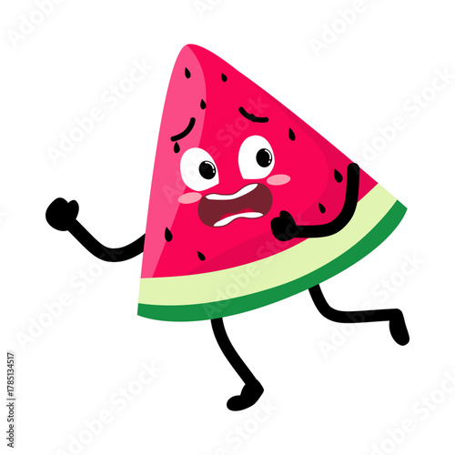 Cute Hand Drawn Watermelon Running Away Terrified