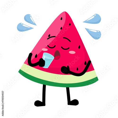 Cute Hand Drawn Thirsty Watermelon drinking water