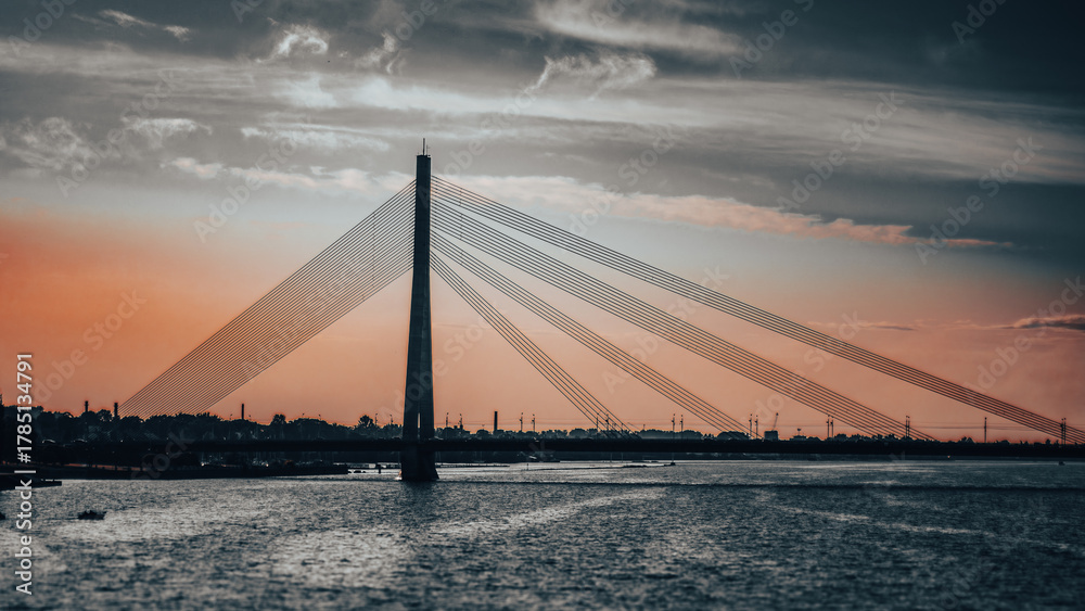 Obraz premium view of the bridge over Daugava in Riga