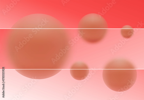 Blurred peach spheres float in a gradient from bright red to soft pink color. Eps 10
