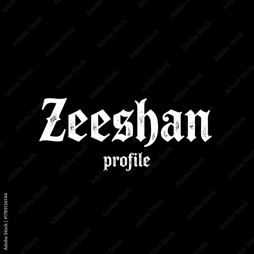 Fototapeta premium A gothic zeeshan profile text design in white against a black background, a bold and stylized typography
