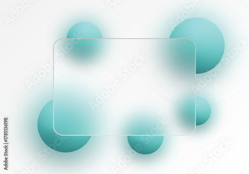 Minimalist design with four powder spheres and a transparent rectangular insert in the center. Eps 10