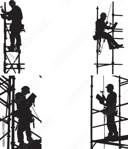 Carpenter hammering on scaffolding