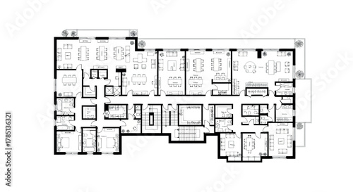 Detailed architectural floor plan of a large, multiroom residential property, showcasing layout and design