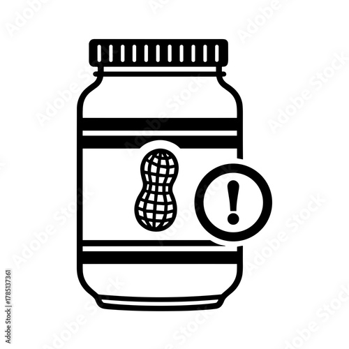 Illustration of a peanut butter jar with an exclamation mark indicating allergen warning label icon
