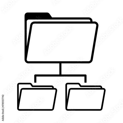 Hierarchical structure showing a main folder connected to two subfolders in a diagram format icon