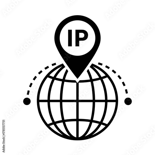 Ip address location icon displayed with a globe and marker indicating the specific geographical spot icon