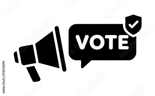Megaphone with vote bubble and shield icon promoting civic engagement and participation icon