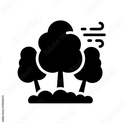 Illustration of a small grove of trees with wind blowing from the right side in black and white style icon