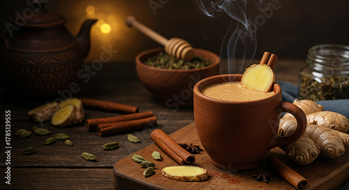 a steaming cup of ginger chai