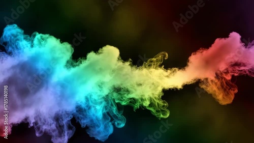 Dynamic rainbow explosion colorful smoke footage in motion on black background clip