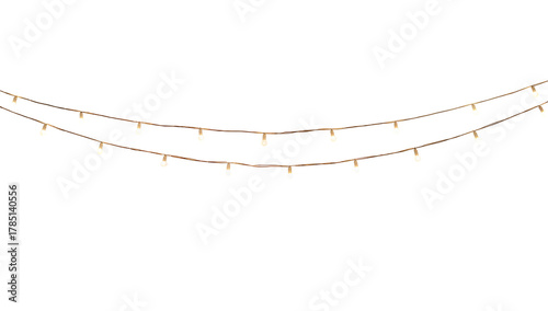 Two strands of warm white string lights hanging against a space