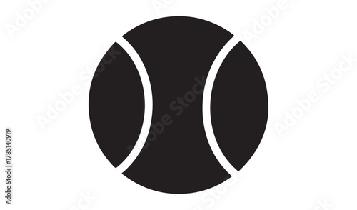 Black silhouette of a tennis ball with white stitching isolated on white background