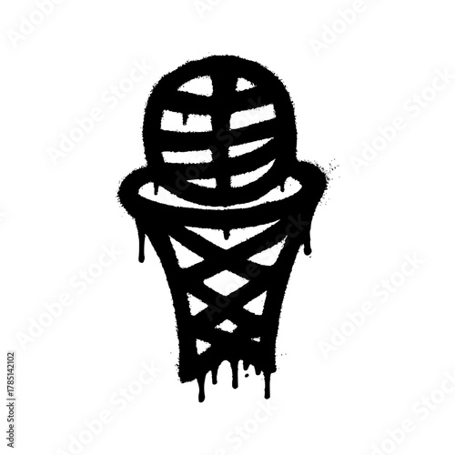Isolated graffiti style basketball and net spray paint design with drips