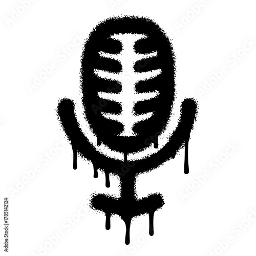 Isolated black spray paint graffiti microphone icon with drips